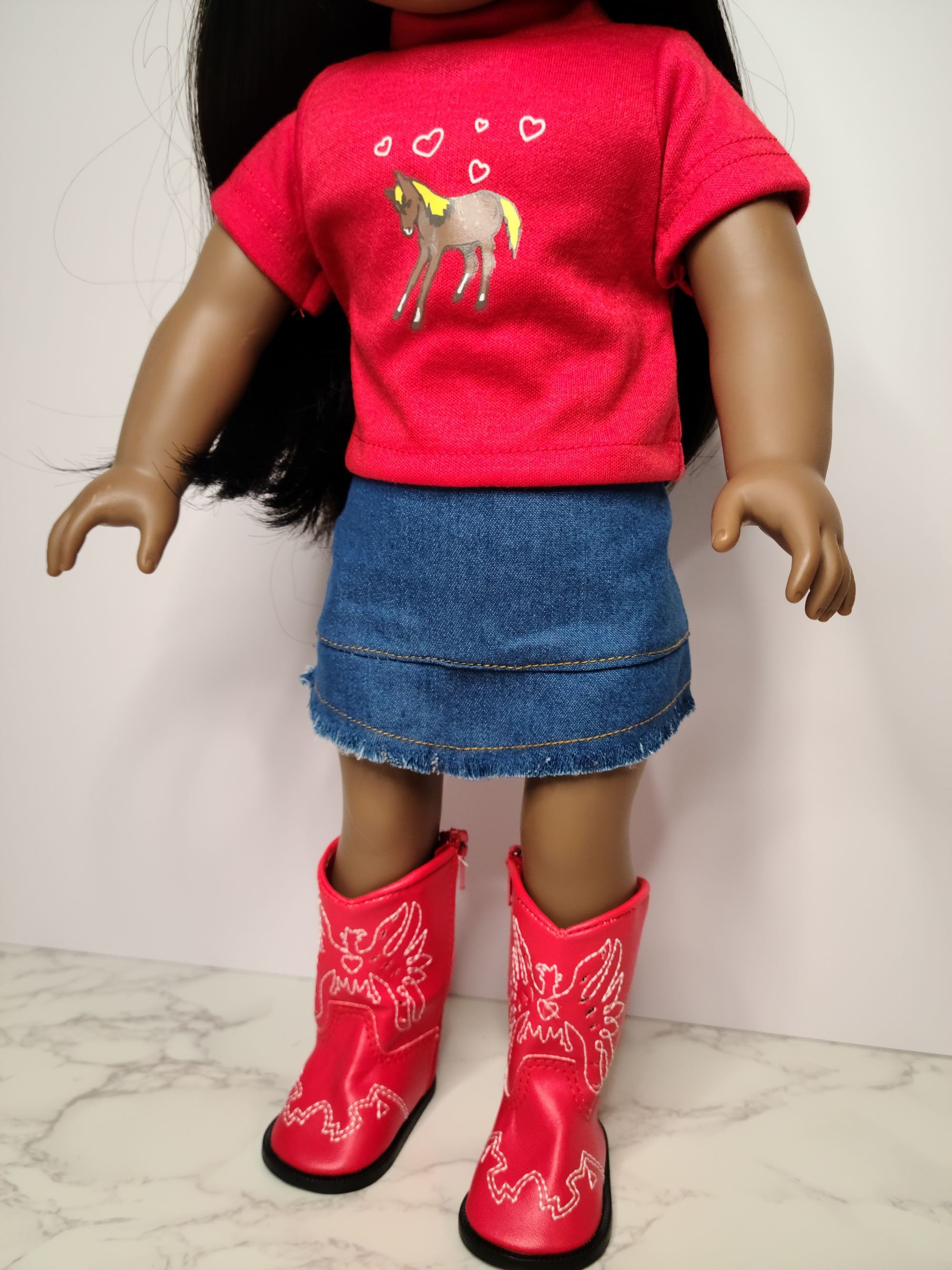 18" high quality Hearts and Horsie outfit with boots-Mixed and Rooted