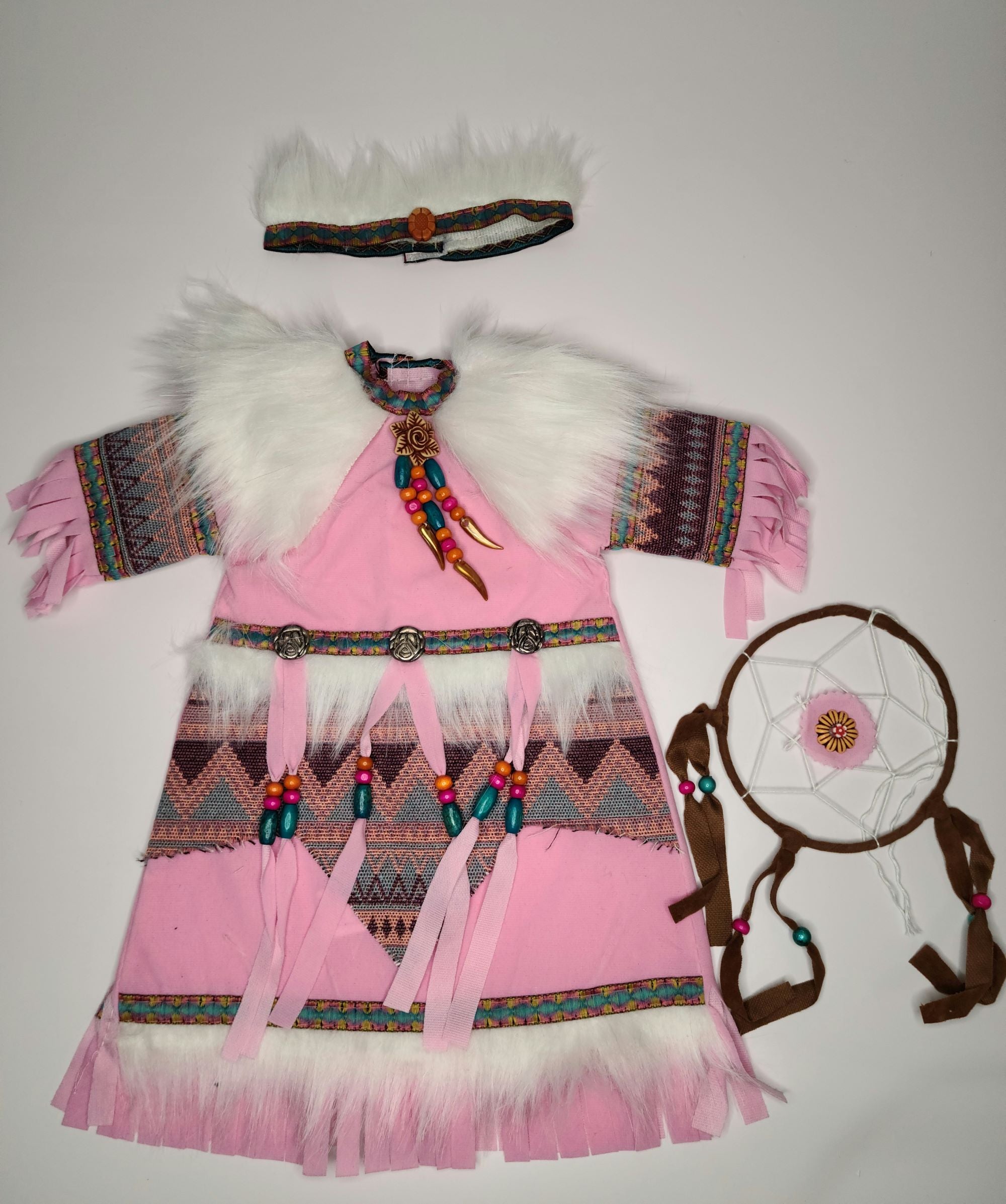 18″ Pink Native American Outfit w/ Dreamcatcher-Mixed and Rooted