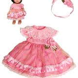18″ Pink Satin Dress with Headband & Matching Babydoll-Mixed and Rooted
