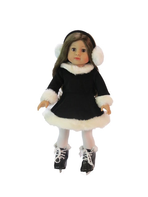 18 inch Black and white Figure skater set-Mixed and Rooted