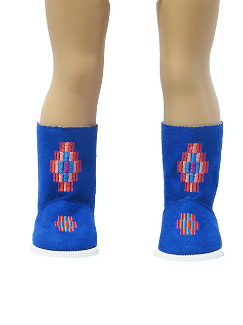 18 inch blue boots with embroidery flowers-Mixed and Rooted