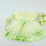 18″ Yellow and Green Silk Dress w/ Bear-Mixed and Rooted