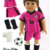 18″ Magenta and Black Soccer Outfit with Accessories 6PCs